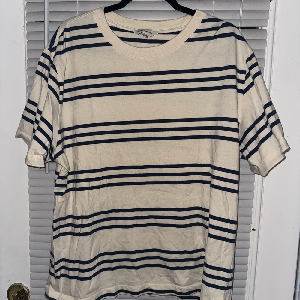 Club Monaco Navy and Cream Striped Tee